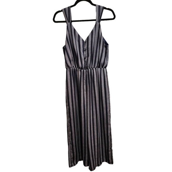 Navy Blue Striped Cropped Jumpsuit Size L - Picture 1 of 9